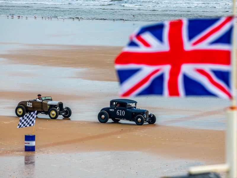 This years The Race the Waves Vintage Beach Race festival held on Bridlingon's south beach with over one hundred competitors taking part in the event from the early years of coastal motor racing to post-war American hot-rodders and drag racing culture. Picture By Yorkshire Post Photographer, James Hardisty. Date: 22nd April 2023.