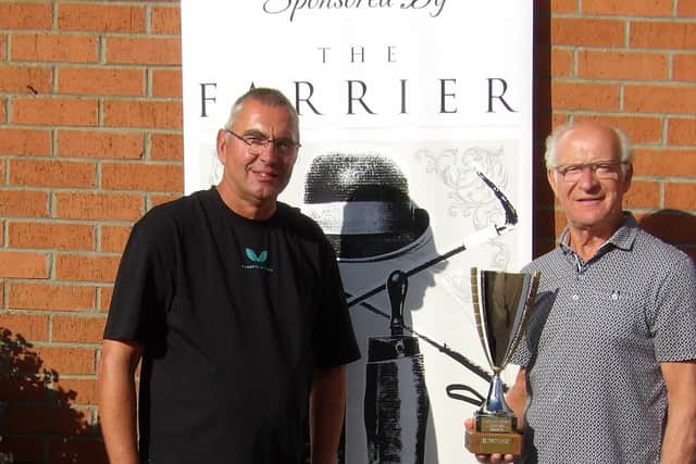 Steve Price, left, and Dave Pryce, claimed victory in the Over-60s Doubles Merit at Eastfield, sponsored by The Farrier.