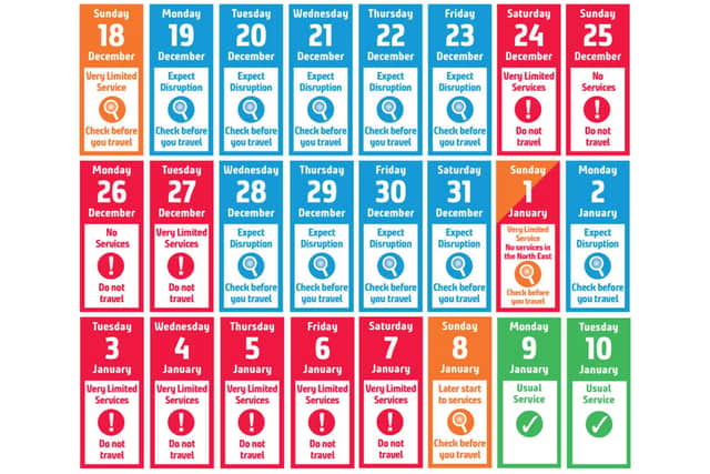 Train operator, Northern has published a calendar highlighting its travel guidance to customers