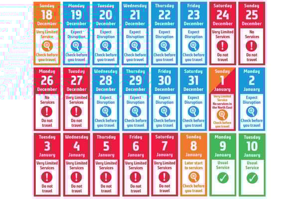 Train operator, Northern has published a calendar highlighting its travel guidance to customers