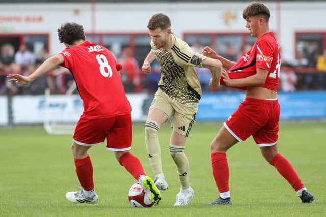Kieran Glynn impressed upon his return to Boro for the Dave Holland Trophy match against Bridlington Town. PHOTOS BY MORGAN EXLEY
