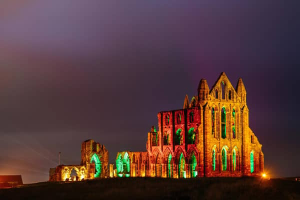 Illuminated Whitby Abbey.
