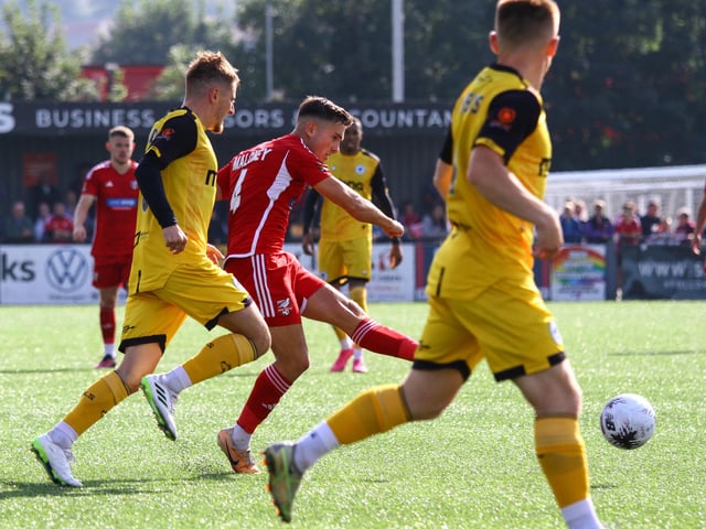 Lewis Maloney fires at the Chester goal.