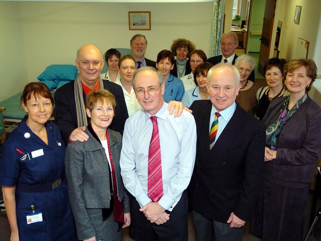 Scarborough's new stroke unit opens, front from left: Snr Sister on Unit Lesley Beadle, Sir Alan and Lady Heather, Consultant Physician in Stroke Medicine Dr John Paterson and ex-patient Ron Medley.