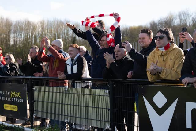 Boro supporters celebrate their late win at Darlington. Photo by Wandering Photography