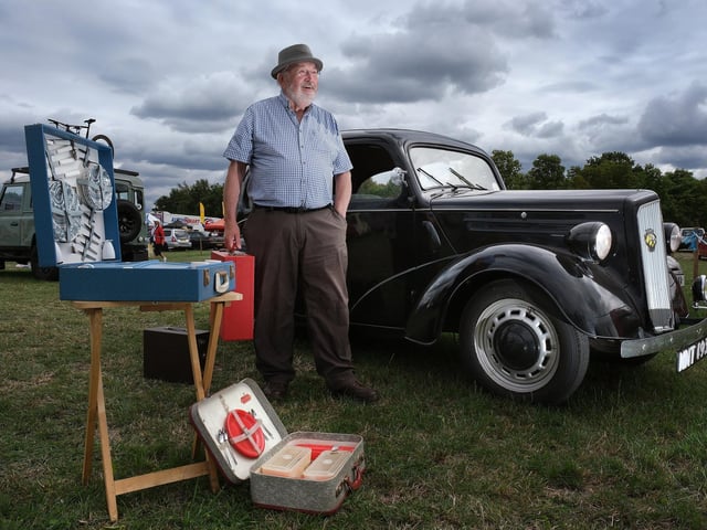 Pickering Motor Show, Jim Mortimer ready to head home in his 1946 Ford Anglia.