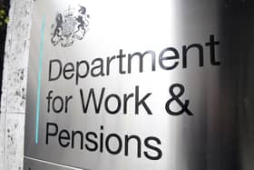 Department for Work and Pensions sign in London.