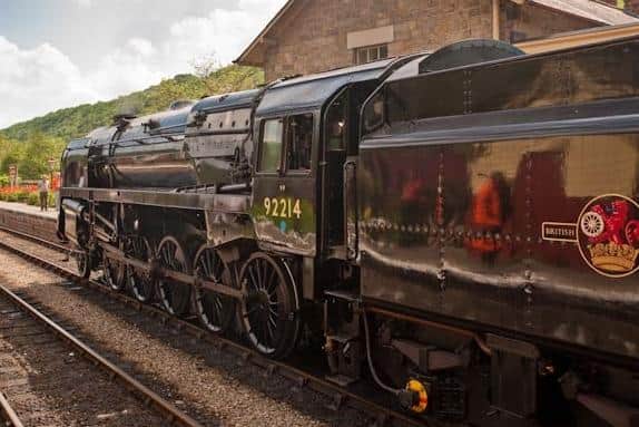 Great Central Railway and David Clarke Railway Trust’s BR Standard Class 9F 2-10-0 No. 92214, seen at Levisham.