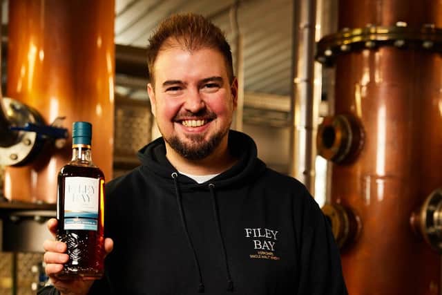 Joe Clark in the distillery with Filey Bay Sherry Cask Reserve #4
