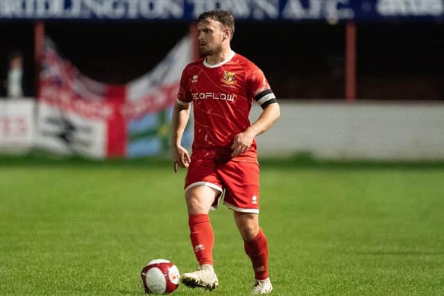 Bridlington Town skipper Matty Dixon on the ball for the home side against Matlock Town. Photo by Wandering Photography