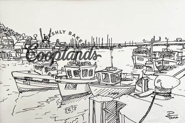 Scarborough Harbour on recycled Cooplands paper bag