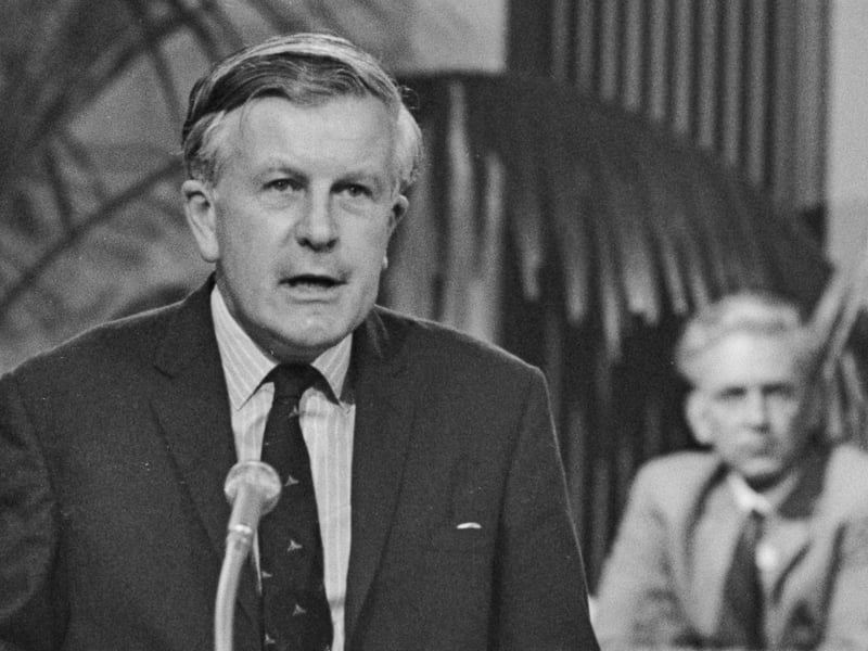 British Liberal politician Jo Grimond (1913 - 1993), Leader of the Liberal Party, addresses the Liberal Party annual conference in Scarborough, September 1965.