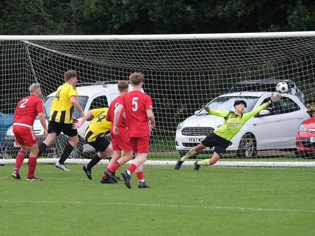 Scalby score during their 4-2 home win against Richmond Town Academy in the NRCFA Saturday Challenge Cup. PHOTOS BY RICHARD PONTER