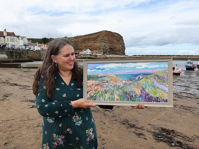 Artist Charlotte Willoughby Paul with her artwork. photo: Richard Ponter