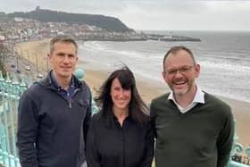 New health partnership: Professor Garry Tew, York St John University (left) is pictured with staff from York and Scarborough Teaching Hospitals NHS Foundation Trust. Lisa Ballantine, Project Manager and Dr. Phil Dickinson Associate Medical Director and Clinical Lead for SHARC.