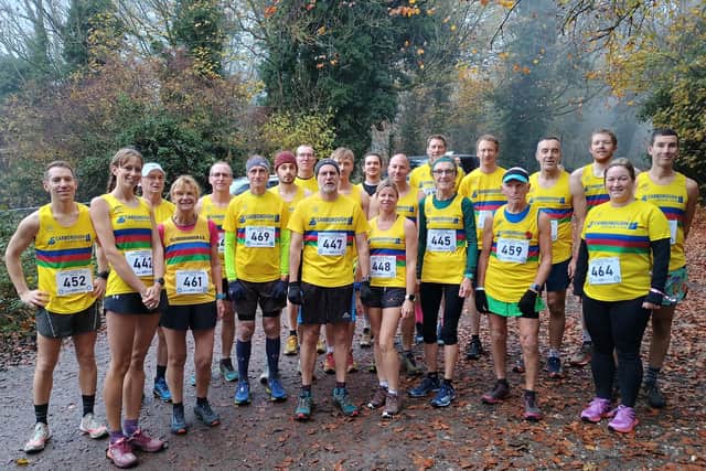 The Scarborough AC squad line up before the East Yorkshire Cross Country League meeting at Welton.
