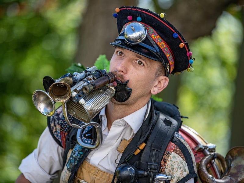 An entertainer at the Steampunk Weekend in Filey.