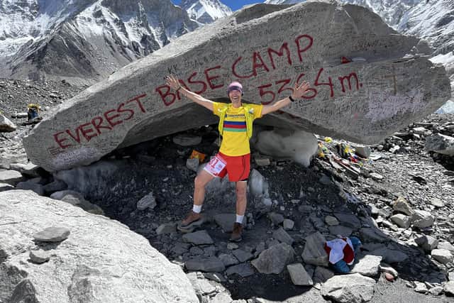 Scarborough Athletic Club's Steven Garlick at Base Camp during the Everest Marathon.