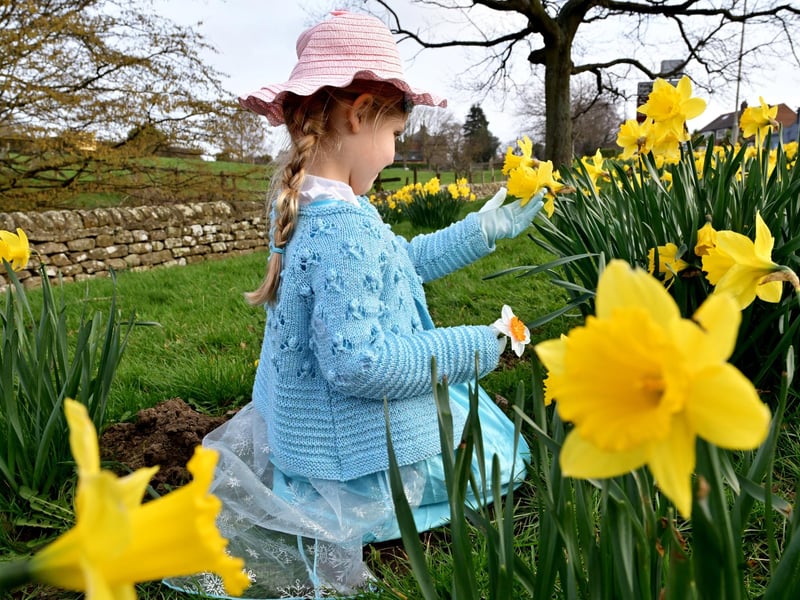 Inspecting the beautiful blooms.