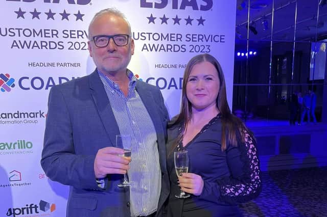 Mark Shields and Leanne Prosser from Harris Shields Collection received the Bronze award in the Lettings Agency at the prestigious ESTAS Customer Service Awards 2023.