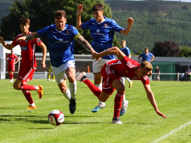 Boro striker Jake Charles loses his balance.