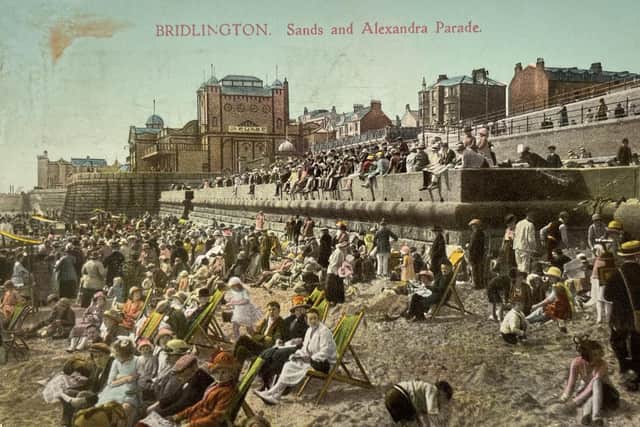 Bridlington’s North Beach is a hive of activity in this lovely seaside snapshot from the summer of 1932. Postcard: Aled Jones