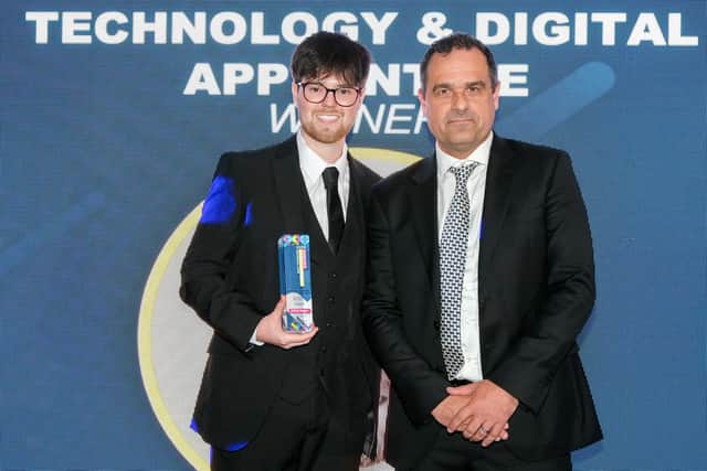 Technology and Digital Award winner, Ethan Jagger, pictured with Dave Beales, Brough site general manager at BAE Systems, at last year's event. Photo by Dean Atkins