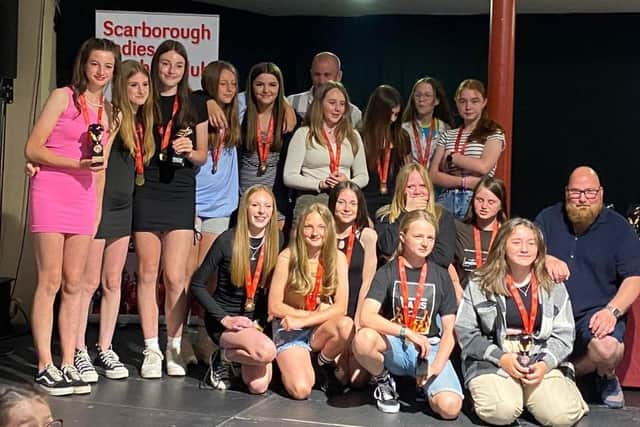Scarborough Ladies FC Under-13s show off their awards at the presentation evening.