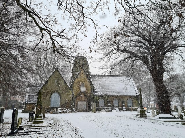 Cemetery in a blanket of snow.