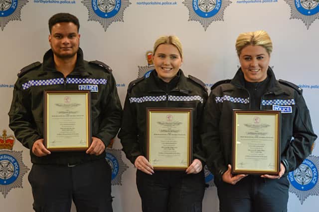 PCs Christopher Cyrus, Megan Smith and Sophie Milner have been recognised for their actions. (Photo: North Yorkshire Police)