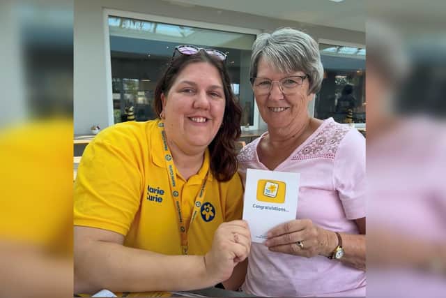 Amelia Forrest, Marie Curie Community Fundraiser, and Eileen Johnston celebrating 25 years fundraising.