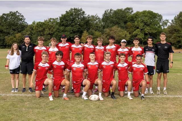Scarborough's Mitchell England, front row, extreme left, shone for U20s England Lions touch rugby team at the European Youth Championships.