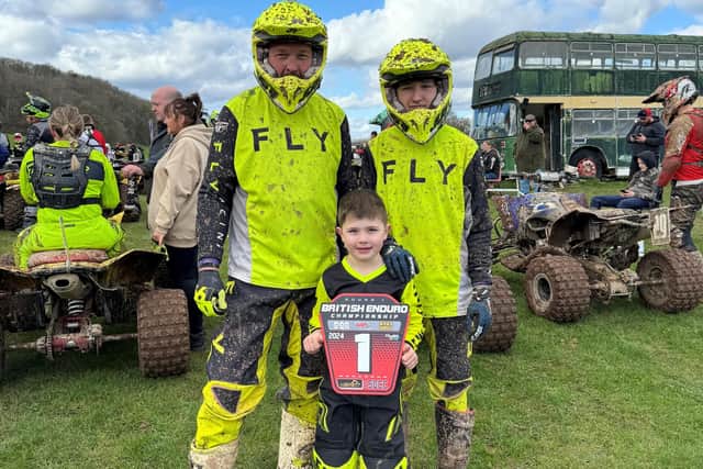 Proud dad Paul Robinson, lines up with his sons, Frankie, front and Freddie. All three have had success as Quad racers.