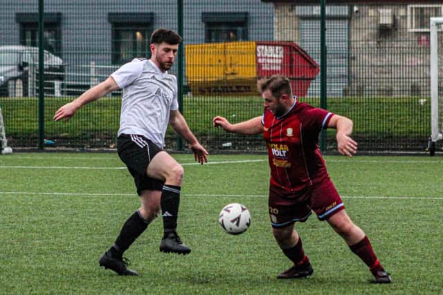 Joe Gallagher, left, scored twice for Edgehill in the win at Easington United.