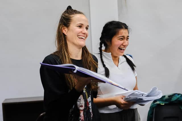 Annie Kirkman and, right, Kiara Nicole Pillai in rehearsals for Sleeping Beauty (credit: Tony Bartholomew)