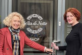 Susan Johnson, founder of Bella di Notte and Jo Ritzema, Managing Director of WCF, at Bella di Notte's retail store and mail-order business in Malton