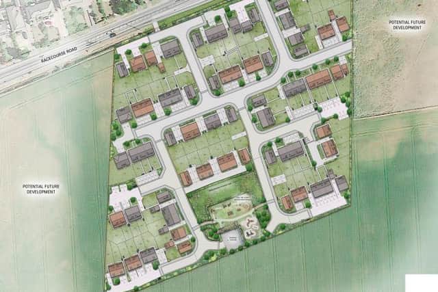 Proposed layout of 93 properties, land South Of Racecourse Road, East Ayton. Keepmoat Homes