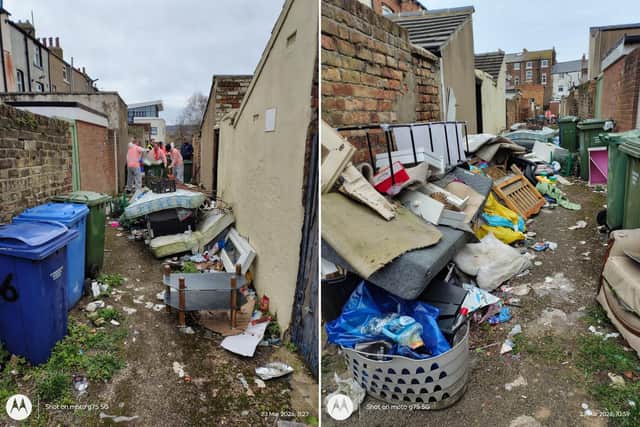 Before the alleyway clean-up, which took place between Hope Street and Clark Street.