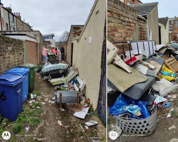 Before the alleyway clean-up, which took place between Hope Street and Clark Street.