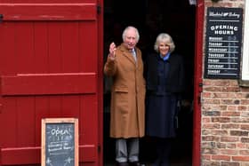 King Charles and Queen Camilla pictured on their visit Talbot Yard Food Court, Malton
