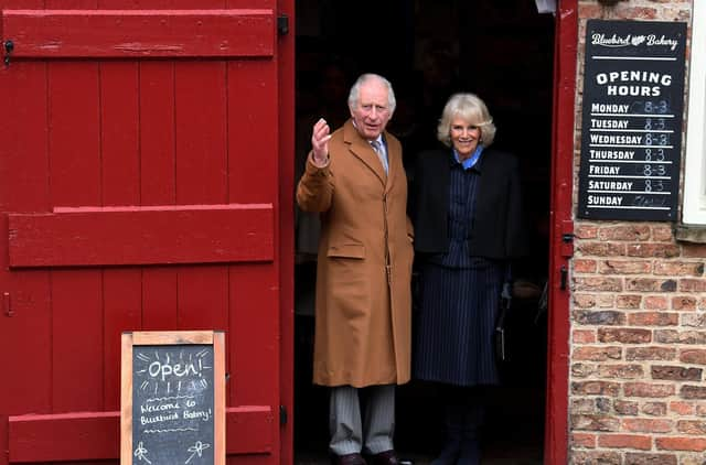 King Charles and Queen Camilla pictured on their visit Talbot Yard Food Court, Malton