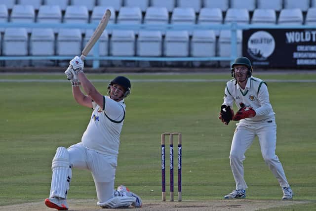 Connor Stephenson, pictured in batting action, took five wickets for Flixton but they still lost their crucial game at Beverley