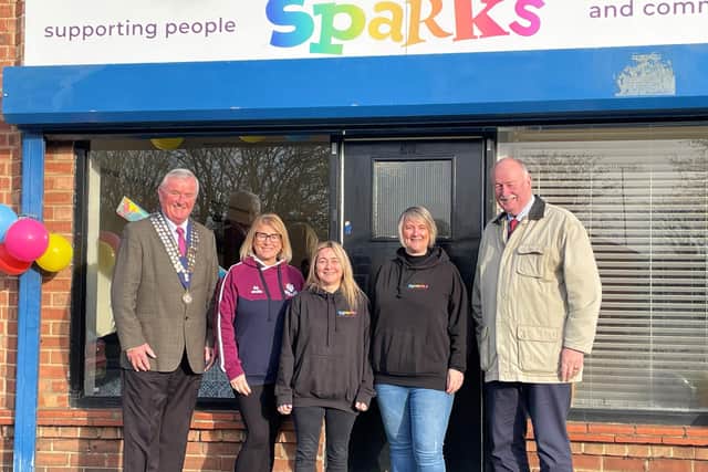 L-R - Roger Cannon (Rotary), Sharon Tait (Business Development Manager at Scarborough Rugby Club, Nicky Grunwell (Sparks Life Coach), Michelle Davidson-Ward (Sparks CEO) and Trevor Bull (Rotary)