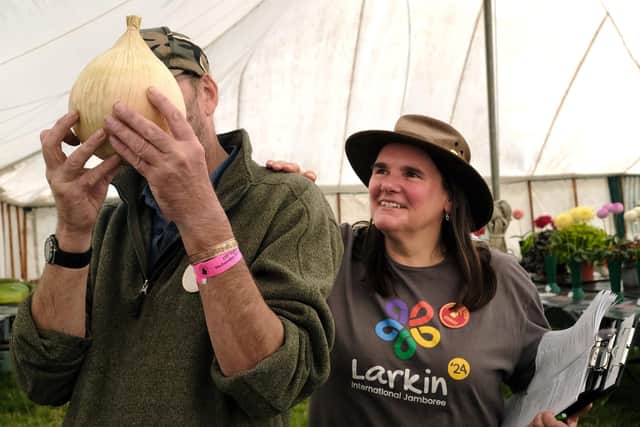 Knowing your onions at Egton Show, 2024. picture: Richard Ponter