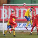 Stockton Town defend a Bridlington corner PHOTOS BY DOM TAYLOR