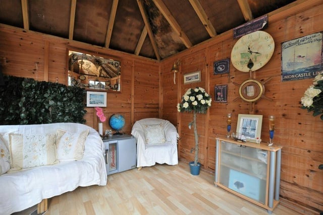 Inside the summerhouse that is a sun trap in the summer.