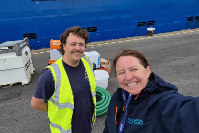 Joe Moody (Whitby Lobster Hatchery) with Sarah Reed (Dogger Bank Wind Farm).