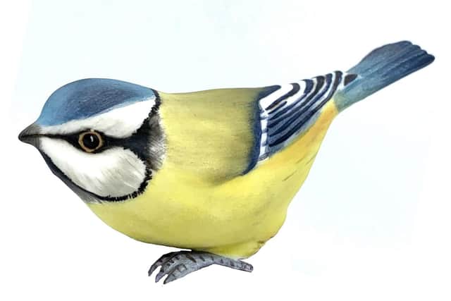 Ceramic Blue Tit is by Eva Soper.
Image courtesy of the Chris Beetles Gallery on behalf of the AGBI.