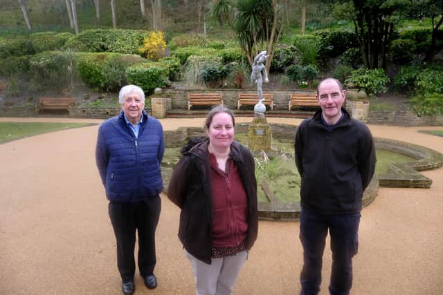 Friends of South Cliff Gardens Adrian Perry, South Cliff Garden Community Engagement Officer Gemma Alexander and Head Gardener Chris Harper.