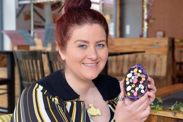 Local businesswomen Amy Bamford from Qoozies in Chesterfield created a Brownie batter Easter Egg.